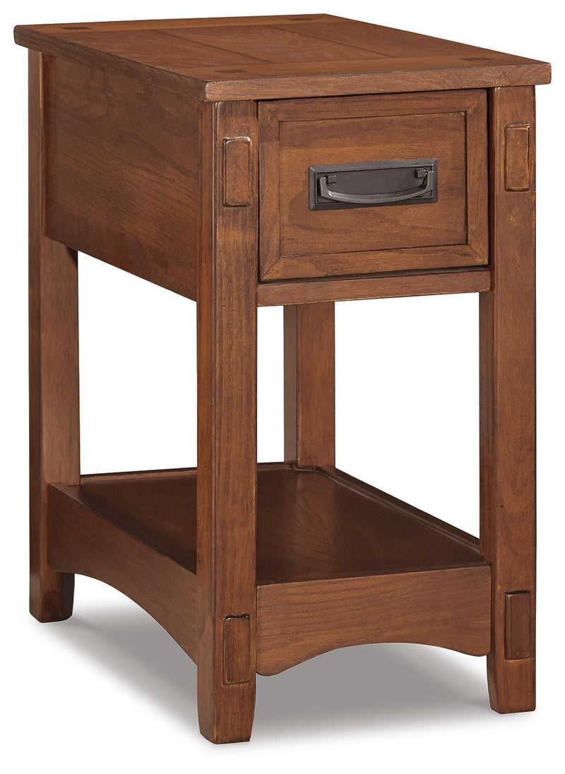 Ashley Furniture Breegin chairside end table with a dark wood finish, featuring a compact design and smooth surface.