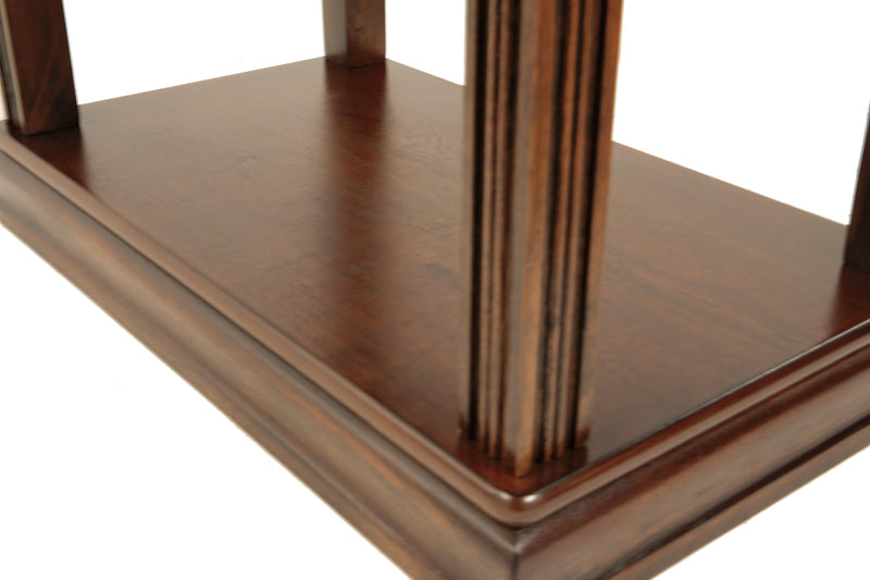 Ashley Furniture Breegin chairside end table with a dark wood finish and a single open shelf for living room convenience.