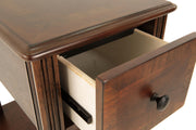 Ashley Furniture Breegin chairside end table with open storage shelf and wood finish, perfect for living room or bedroom.