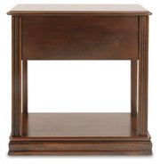 Ashley Furniture Breegin chairside end table with a dark wood finish and a compact design for living room convenience.