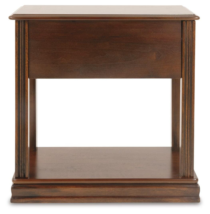 Ashley Furniture Breegin chairside end table with a dark wood finish and a compact design for living room convenience.