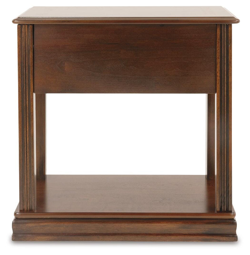 Ashley Furniture Breegin chairside end table with a warm wood finish, featuring a compact design suitable for living room use.