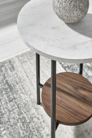 Set of three Ashley Furniture Wrenwich tables showing detailed wood finish and elegant table design.
