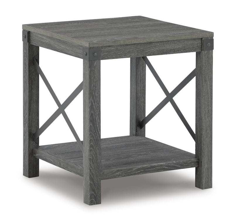 Ashley Furniture Freedan occasional table set with two modern wooden tables shown from an angled view.