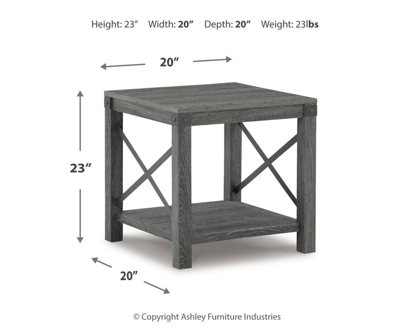 Ashley Furniture Freedan end table with a modern wooden design, featuring a smooth surface and sturdy legs.