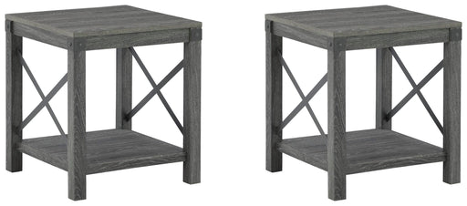 Ashley Furniture Freedan Occasional Table Set with two stylish tables featuring dark wood finish and modern design.