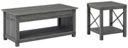 Ashley Furniture Freedan occasional table set with two modern wooden tables featuring sleek dark finishes and minimalist design.