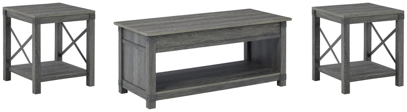Ashley Furniture Freedan Occasional Table Set with two modern wood tables featuring sleek designs and natural wood finishes.
