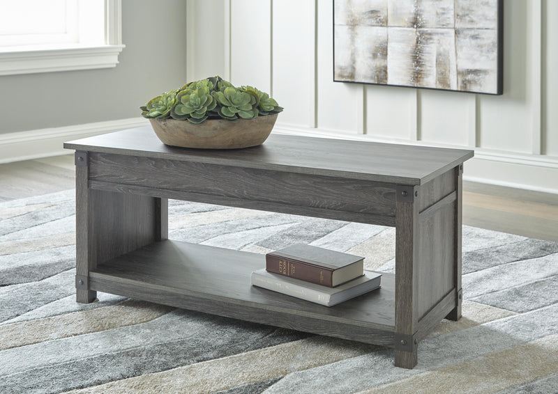 Ashley Furniture Freedan occasional table set with two modern wooden tables, featuring sleek design and natural wood finish.