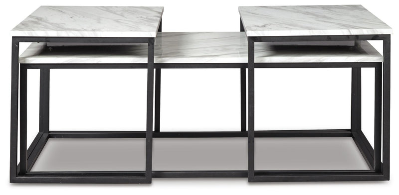 Set of three Ashley Furniture Donnesta tables with dark wood finish, featuring sleek tabletops and sturdy legs.