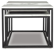 Set of three Ashley Furniture Donnesta side tables with sleek wood finish, perfect for living room or bedroom decor.