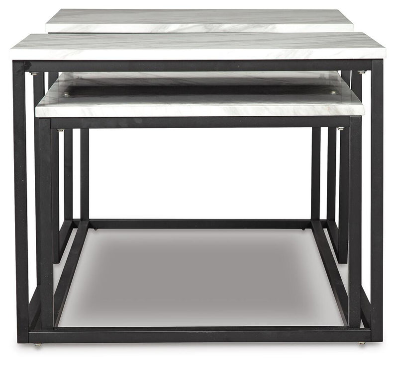 Set of three Ashley Furniture Donnesta side tables with sleek wood finish, perfect for living room or bedroom decor.