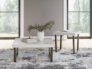 Set of two Westenfort Ashley Furniture 3-pack tables with wood finish, featuring modern design and sturdy construction.