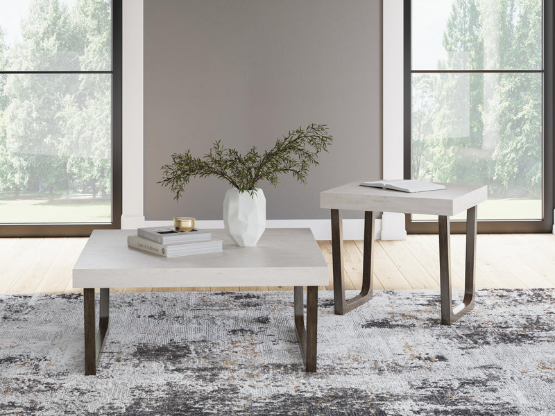 Set of two Westenfort Ashley Furniture 3-pack tables with wood finish, featuring modern design and sturdy construction.