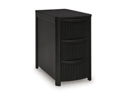 Ashley Furniture Camdill chairside end table with a dark wood finish, featuring a compact design and a single open shelf.