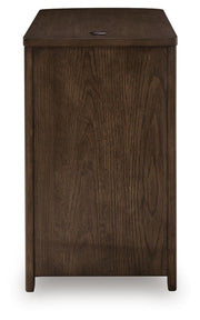 Ashley Furniture Camdill chairside end table with a dark wood finish, showing the back view of the table against a neutral background.