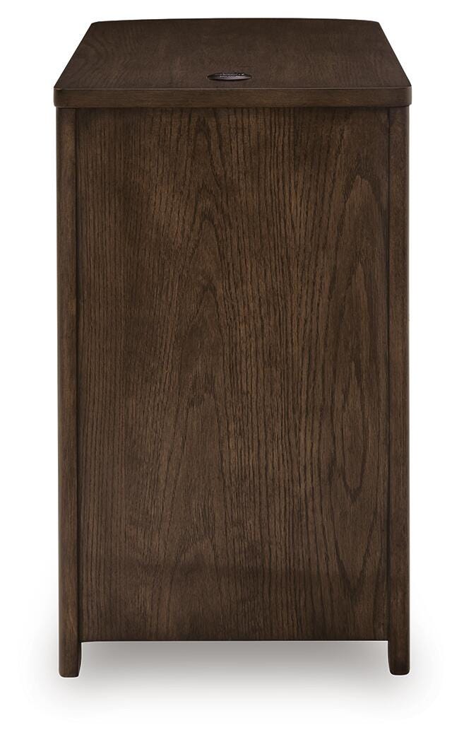 Ashley Furniture Camdill chairside end table with a dark wood finish, showing the back view of the table against a neutral background.