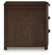 Ashley Furniture Camdill chairside end table with a wood finish, featuring a compact design and a lower shelf for storage.