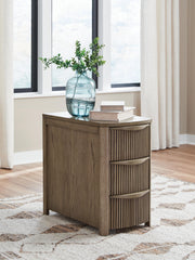 Ashley Furniture Camdill chair side end table with a wooden surface and tapered legs, ideal for living room or bedroom.