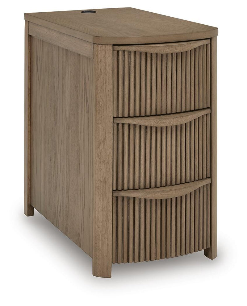 Ashley Furniture Camdill chairside end table with a wood finish, compact design, and square top perfect for small spaces.