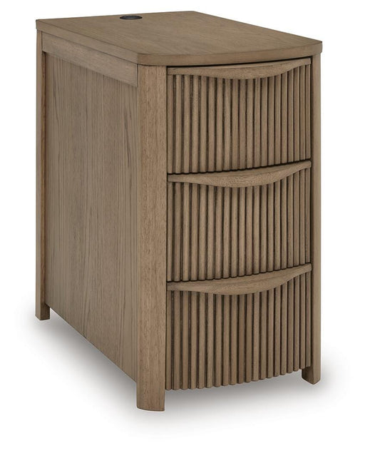 Ashley Furniture Camdill chairside end table with a wood finish, compact design, and square top perfect for small spaces.