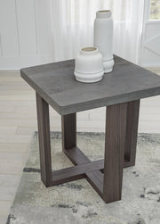 Set of three Ashley Furniture Dynnford tables with detailed wood finish and modern design, ideal for living room decor.