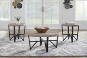 Set of 3 Ashley Furniture Deanlee tables with sleek wooden tops and modern metal legs, perfect for living room decor.