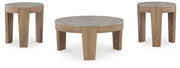 Set of three Ashley Furniture Guystone tables with sleek, modern design, shown in a head-on view.