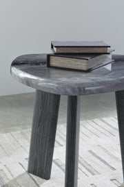 Set of three Ashley Furniture Bluebond tables, featuring detailed end table designs in a modern blue finish.