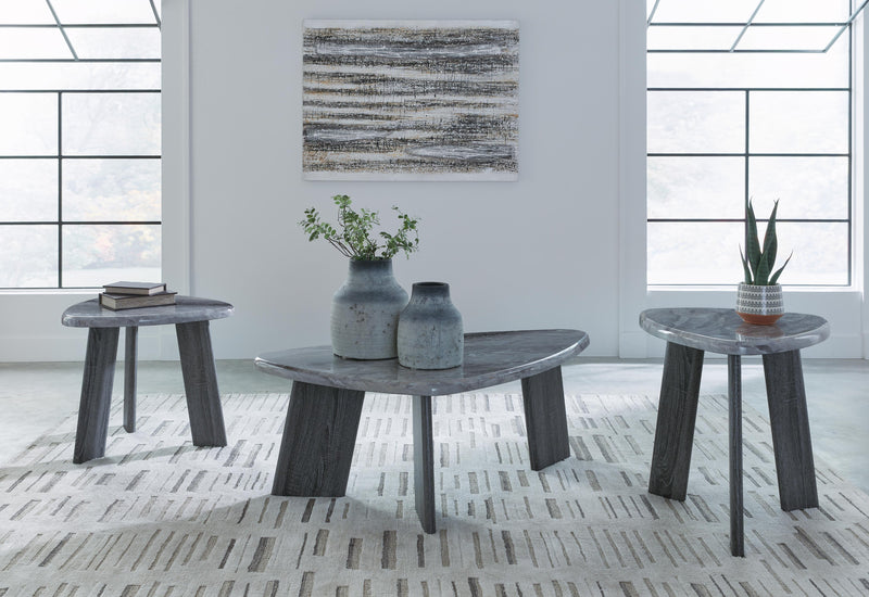 Set of three Bluebond tables from Ashley Furniture, modern blue accent tables with sleek design and sturdy construction.
