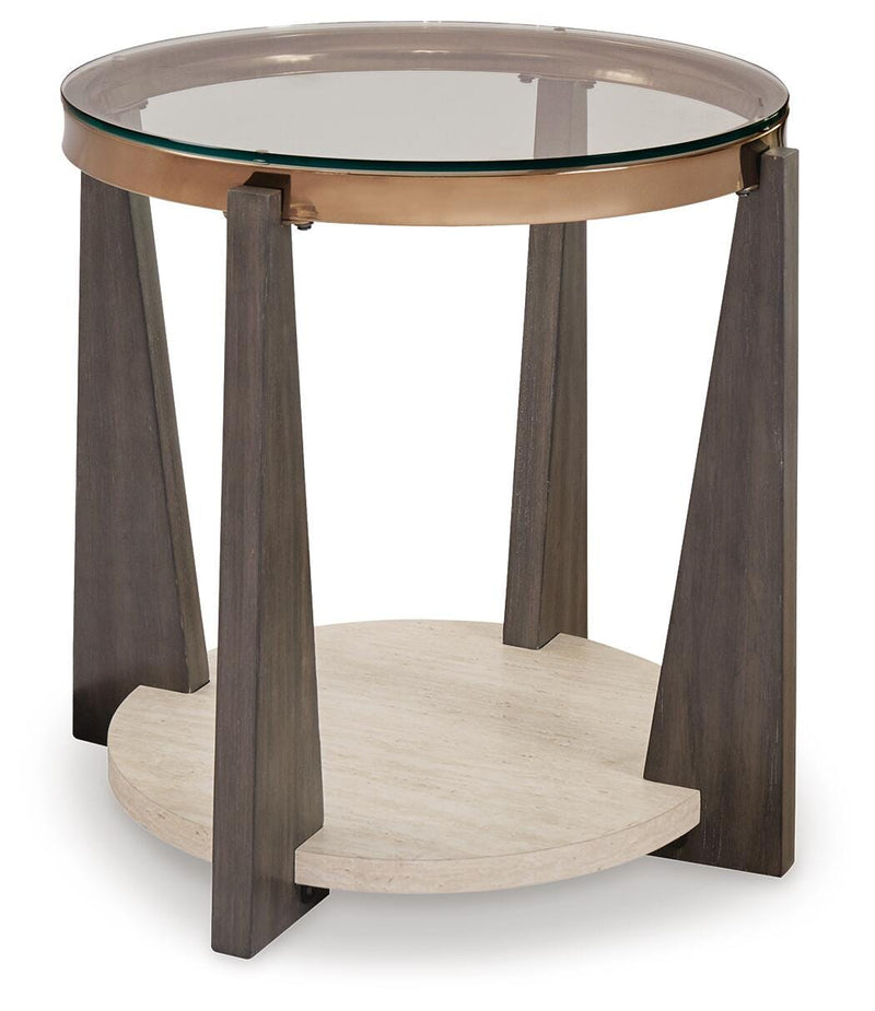 Ashley Furniture Frazwa occasional table set with three modern, round tables in a sleek, minimalist design.