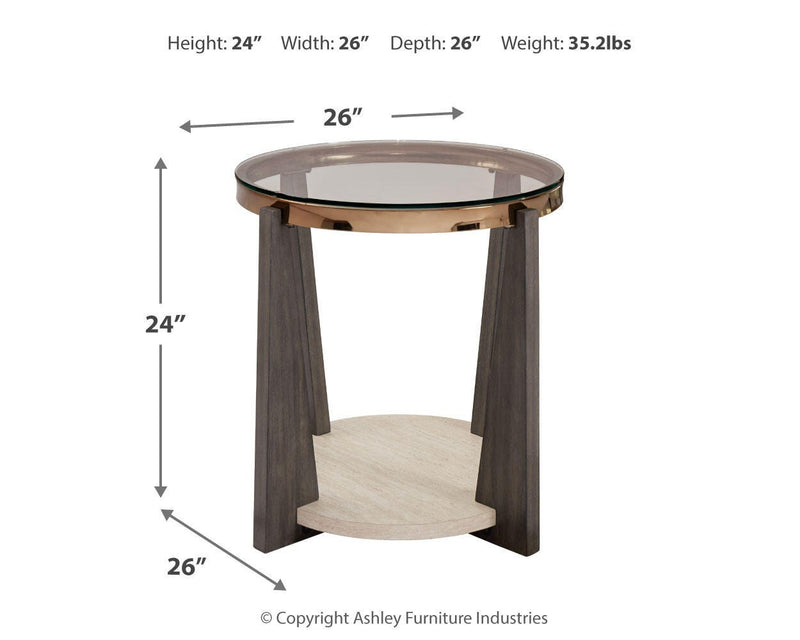 Set of two Ashley Furniture Frazwa Occasional Tables with wooden tops and metal legs, modern design for living room decor.