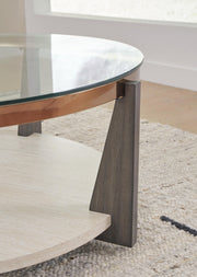 Ashley Furniture Frazwa occasional table set with two modern wooden tables featuring sleek metal legs and a stylish design.