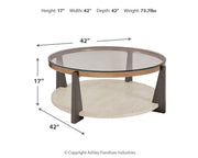 Ashley Furniture Frazwa occasional table set with two modern wooden tables featuring sleek, rounded designs and warm wood finish.