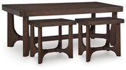 Ashley Furniture Korestone occasional table set for living room, featuring modern design with three matching tables.