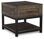 Ashley Furniture Johurst Occasional Table Set featuring three sleek tables with wood finishes and modern design elements.