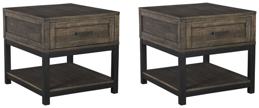 Ashley Furniture Johurst end table set featuring two stylish tables with wood finish and modern design.
