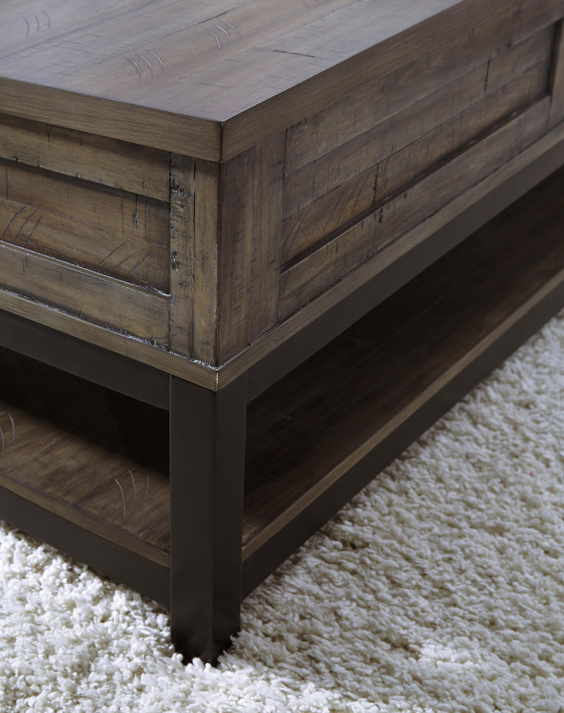 Ashley Furniture Johurst coffee table with lift top and storage, featuring a sleek wood finish and modern design.