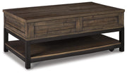 Ashley Furniture Johurst Occasional Table Set with two modern tables featuring a sleek wood finish and metal accents.
