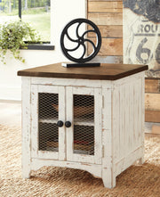 Ashley Furniture Wystfield occasional table set with three wooden tables featuring metal accents and a warm finish.