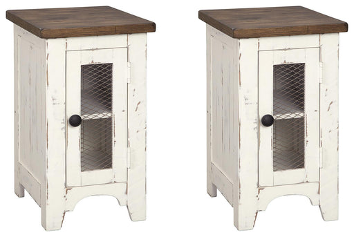 Ashley Furniture Wystfield End Table Set with two wooden tables featuring a warm finish and modern design.