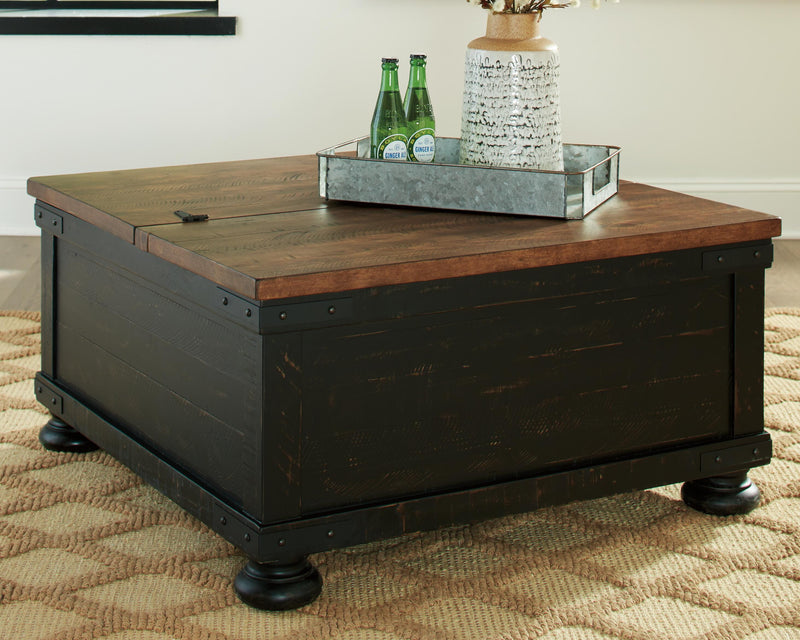 Ashley Furniture Valebeck Occasional Table Set with two modern tables featuring wood finishes and sleek metal legs.