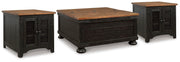 Ashley Furniture Valebeck Occasional Table Set with three wooden tables featuring sleek, modern design and warm finish.