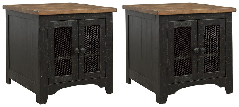 Ashley Furniture Valebeck end table set with two wooden tables featuring sleek, modern design and smooth finish.