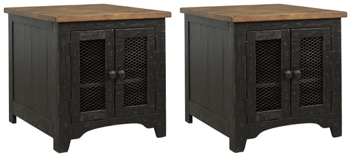 Ashley Furniture Valebeck end table set with two wooden tables featuring sleek, modern design and smooth finish.