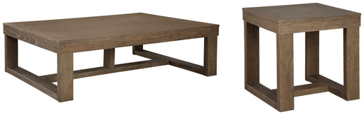 Ashley Furniture Cariton table set with a wooden dining table and matching chairs, shown from a side angle.