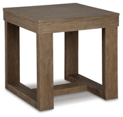 Ashley Furniture Cariton end table with wood finish, angled design, and compact size ideal for living room or bedroom decor.