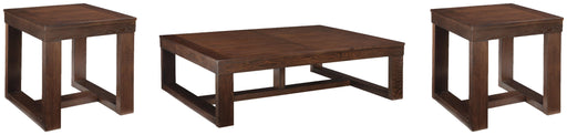 Set of two Watson occasional tables by Ashley Furniture with wooden tops and sleek metal legs, modern living room decor.