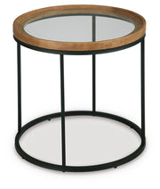 Ashley Furniture Noraluna end table with a modern design, featuring a wooden top and angled legs.