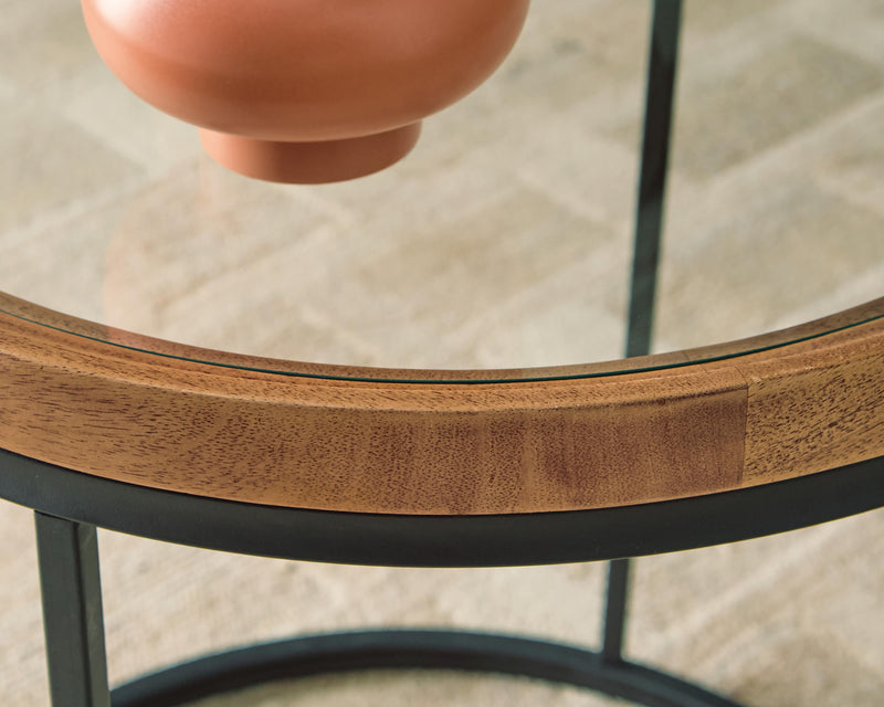 Close-up of the Ashley Furniture Noraluna end table showing its elegant wood finish and detailed craftsmanship.